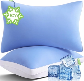 Cooling Bed Pillows King Size Set of 2, Cool for Hot Sleepers, Soft Gusseted Hotel Down Alternative Pillow 2 Pack for Side Back Stomach Sleeper, Supportive, Pain Relief, ICY Blue, 20" x 34"