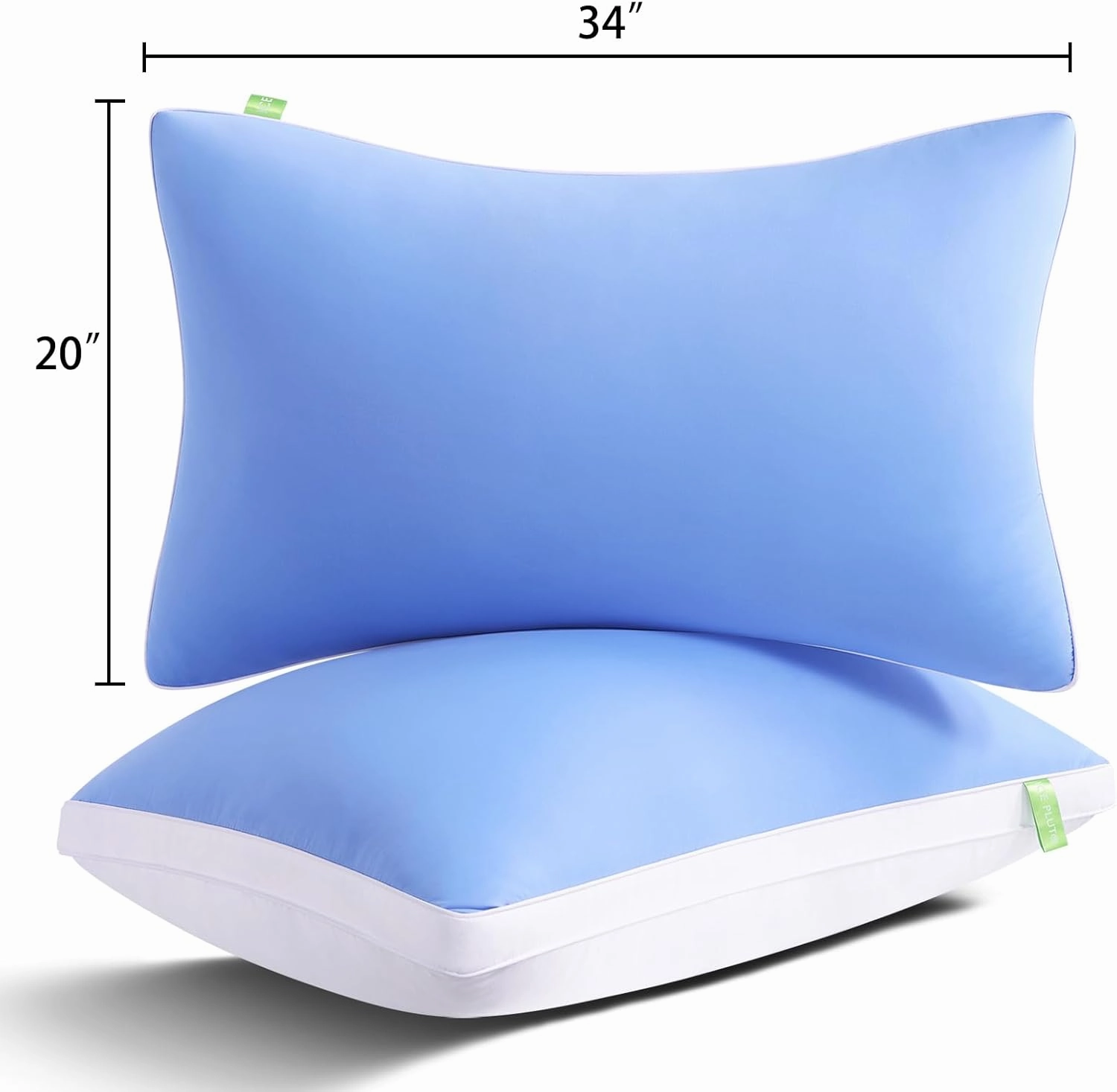 Cooling Bed Pillows King Size Set of 2, Cool for Hot Sleepers, Soft Gusseted Hotel Down Alternative Pillow 2 Pack for Side Back Stomach Sleeper, Supportive, Pain Relief, ICY Blue, 20" x 34"