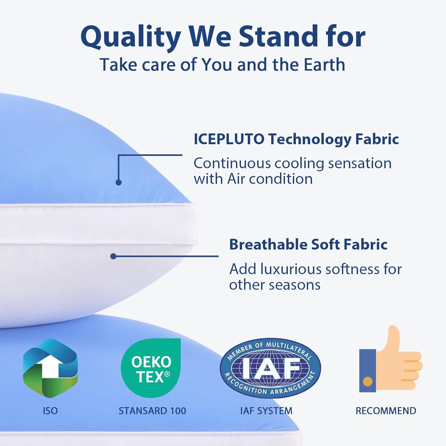 Cooling Bed Pillows King Size Set of 2, Cool for Hot Sleepers, Soft Gusseted Hotel Down Alternative Pillow 2 Pack for Side Back Stomach Sleeper, Supportive, Pain Relief, ICY Blue, 20" x 34"