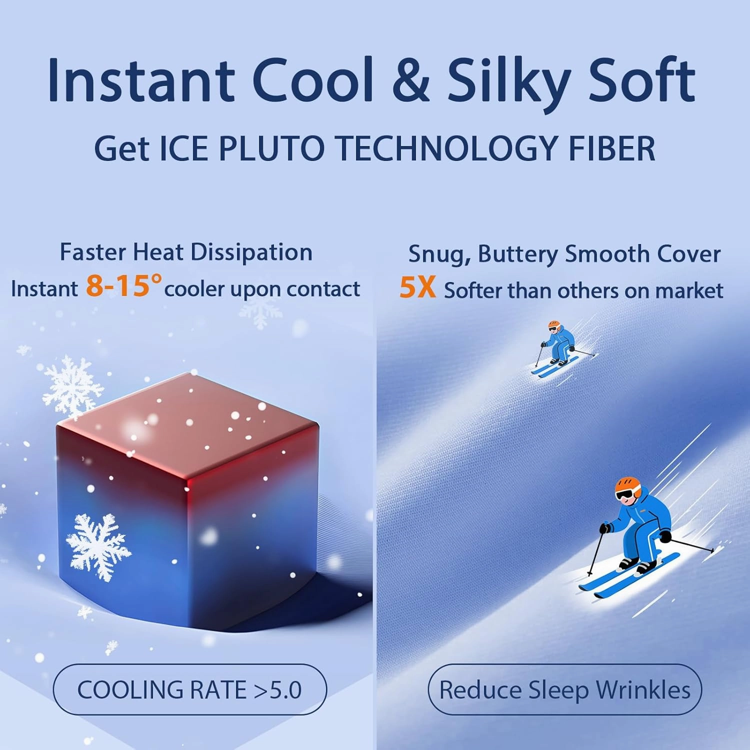 Cooling Bed Pillows Queen Size Set of 2, Cool for Hot Sleepers, Soft Gusseted Hotel Down Alternative Pillow 2 Pack for Side Back Stomach Sleeper, Supportive, Pain Relief, ICY Blue, 20" x 30"