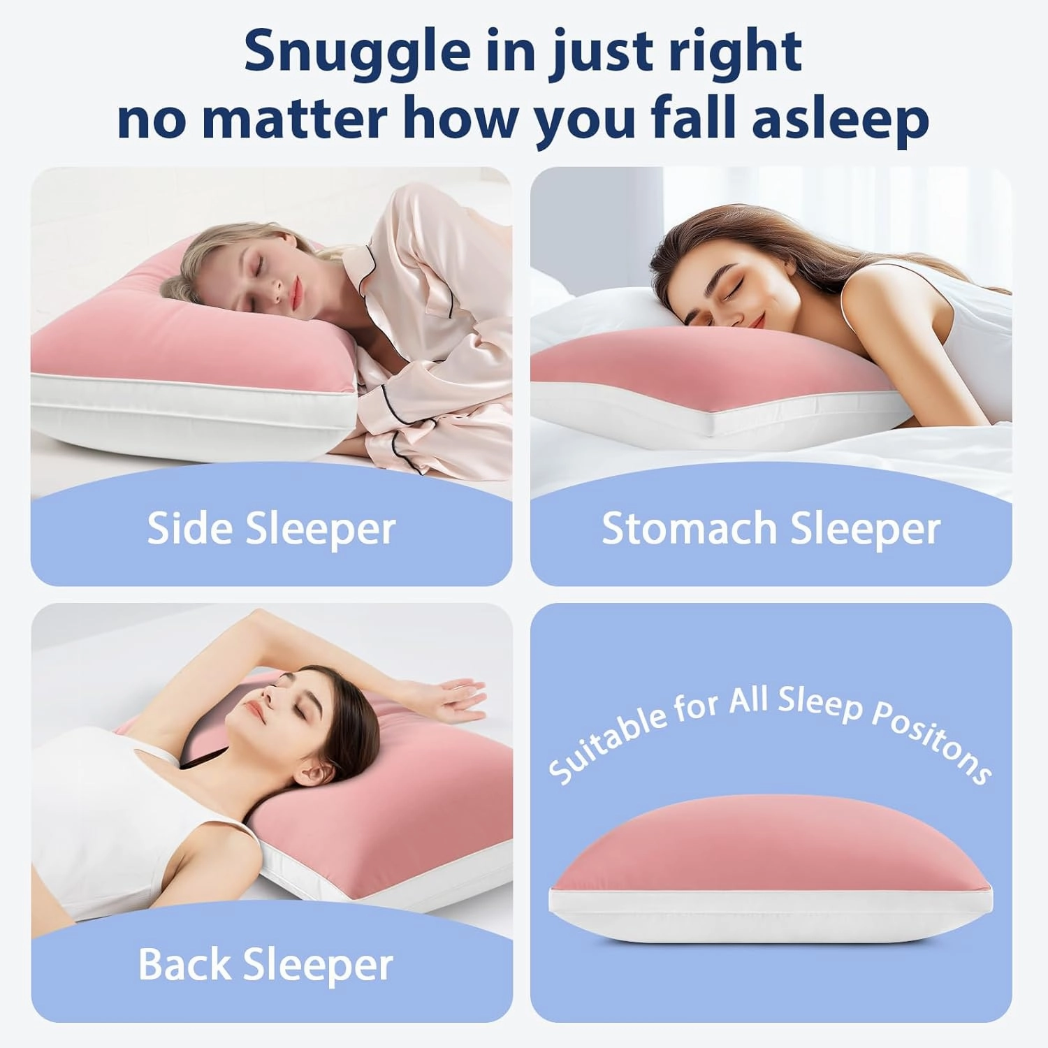 Cooling Bed Pillows Queen Size Set of 2, Cool for Hot Sleepers, Soft Gusseted Hotel Down Alternative Pillow 2 Pack for Side Back Stomach Sleeper, Supportive, Pain Relief, ICY Pink, 20" x 30"