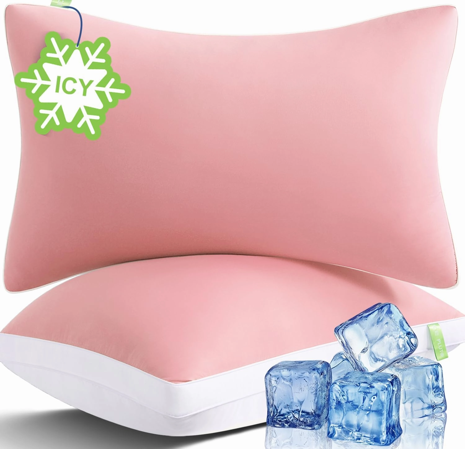 Cooling Bed Pillows Queen Size Set of 2, Cool for Hot Sleepers, Soft Gusseted Hotel Down Alternative Pillow 2 Pack for Side Back Stomach Sleeper, Supportive, Pain Relief, ICY Pink, 20" x 30"