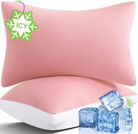 Cooling Bed Pillows Queen Size Set of 2, Cool for Hot Sleepers, Soft Gusseted Hotel Down Alternative Pillow 2 Pack for Side Back Stomach Sleeper, Supportive, Pain Relief, ICY Pink, 20" x 30"