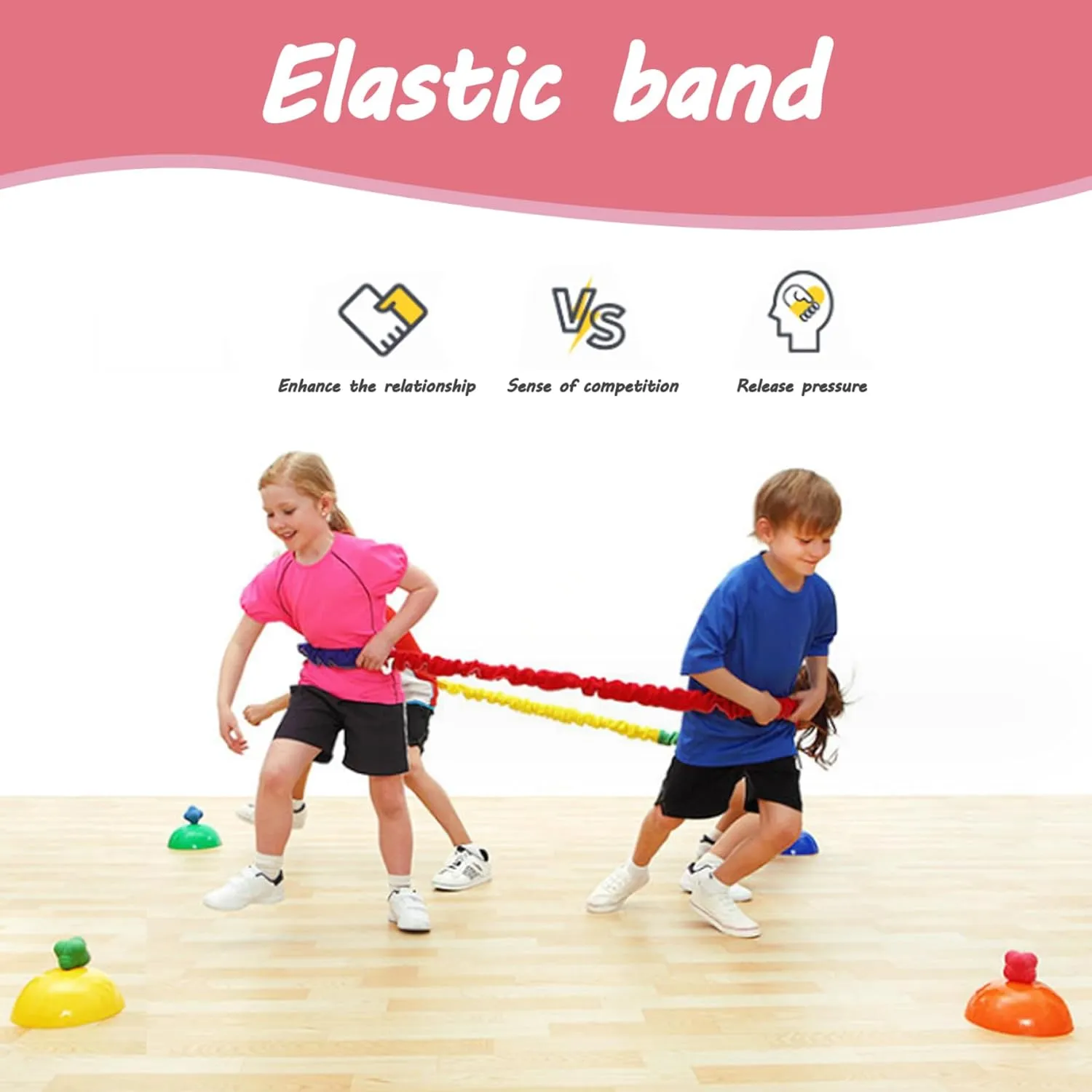 Cooperative Stretchy Band Elastic 78.74in Colorful Portable Tug of War Rope Tear Resistant Fleece Exercise Bands for Group Activities Party Games, Playground Equipment