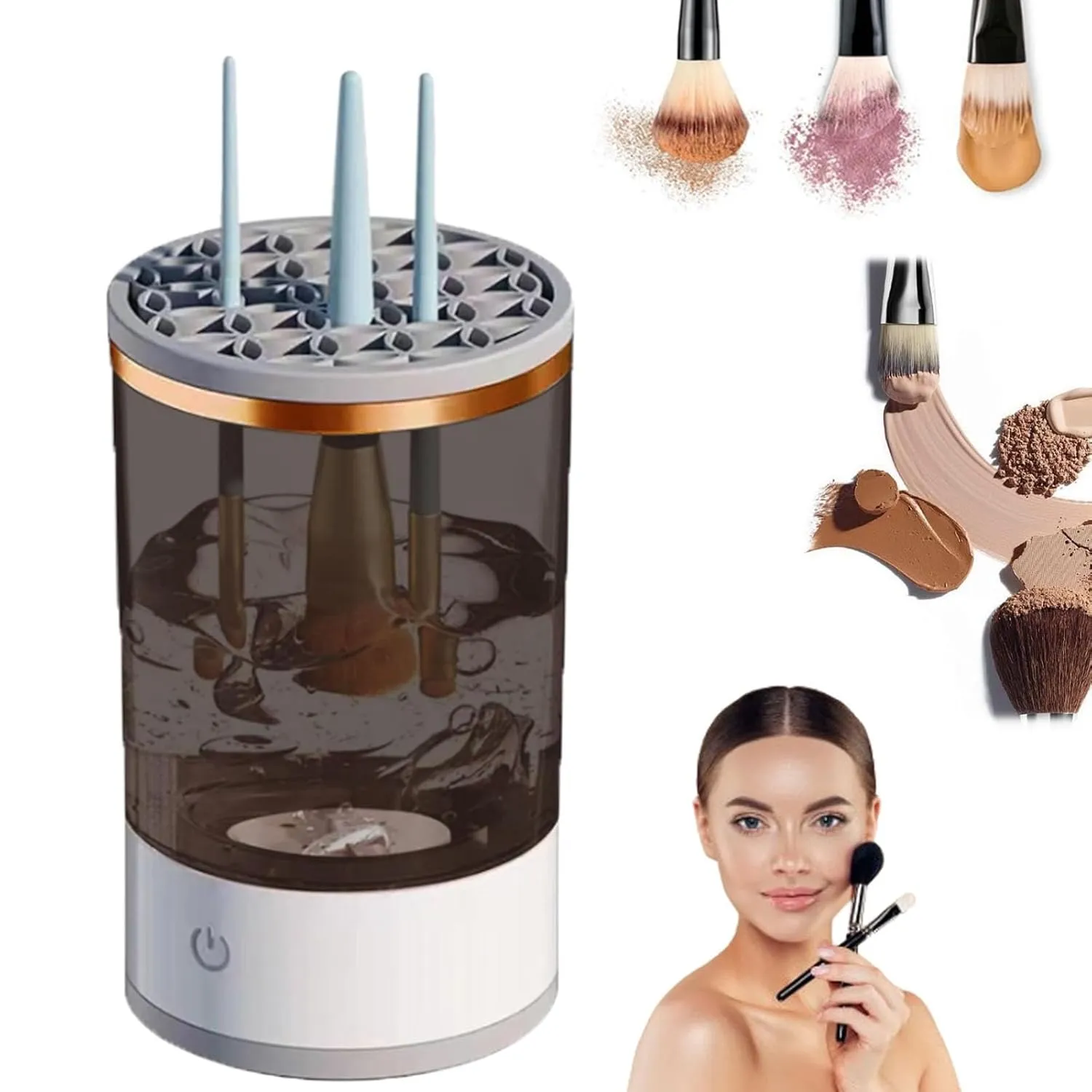 Cosmecure - Speedy Brush Cleaning Tool, Electric Makeup Brush Cleaner Machine, Automatic Spinning Cosmetic Tool for Deep Cleaning All Types of Brushes Set (Black)