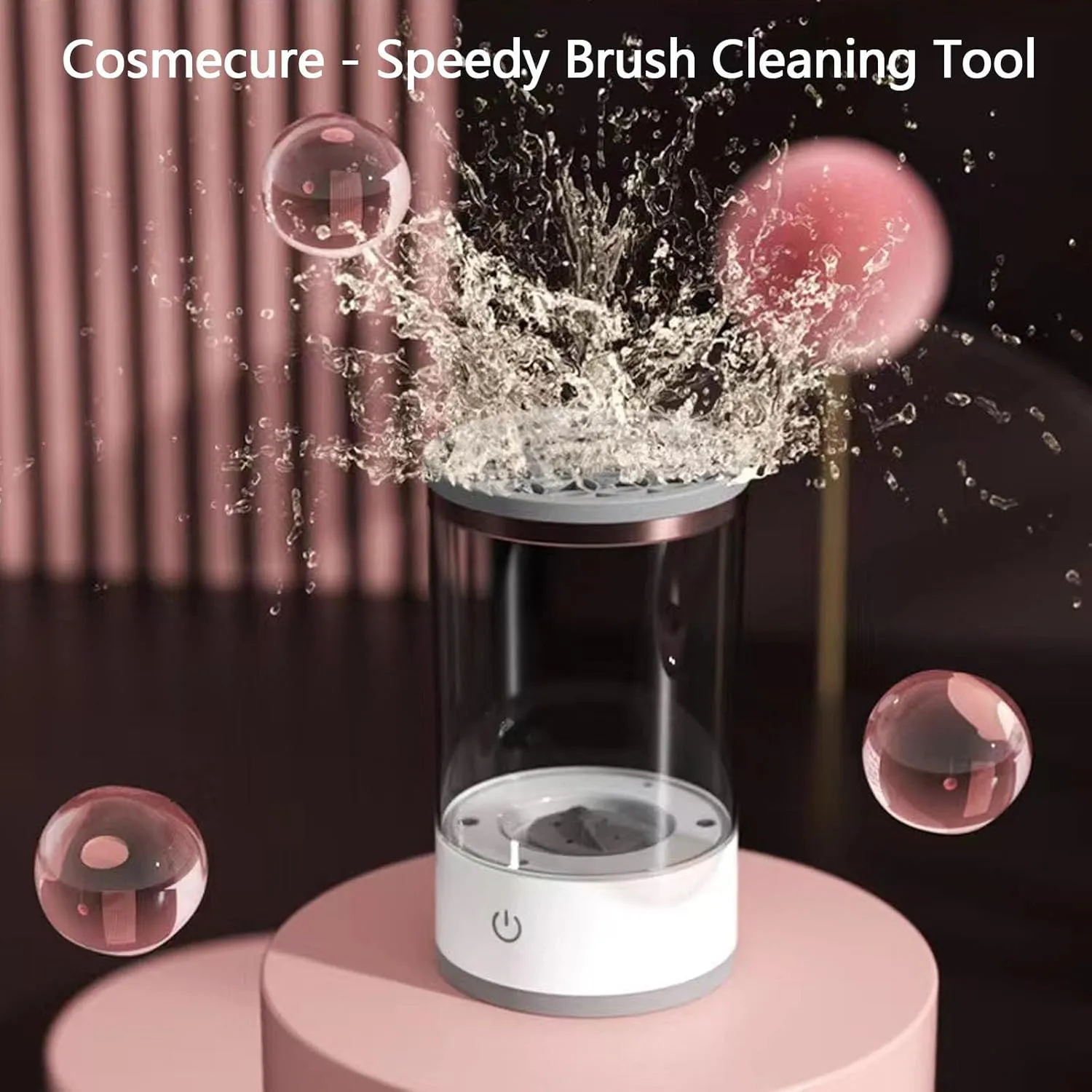 Cosmecure - Speedy Brush Cleaning Tool, Electric Makeup Brush Cleaner Machine, Automatic Spinning Cosmetic Tool for Deep Cleaning All Types of Brushes Set (Black)