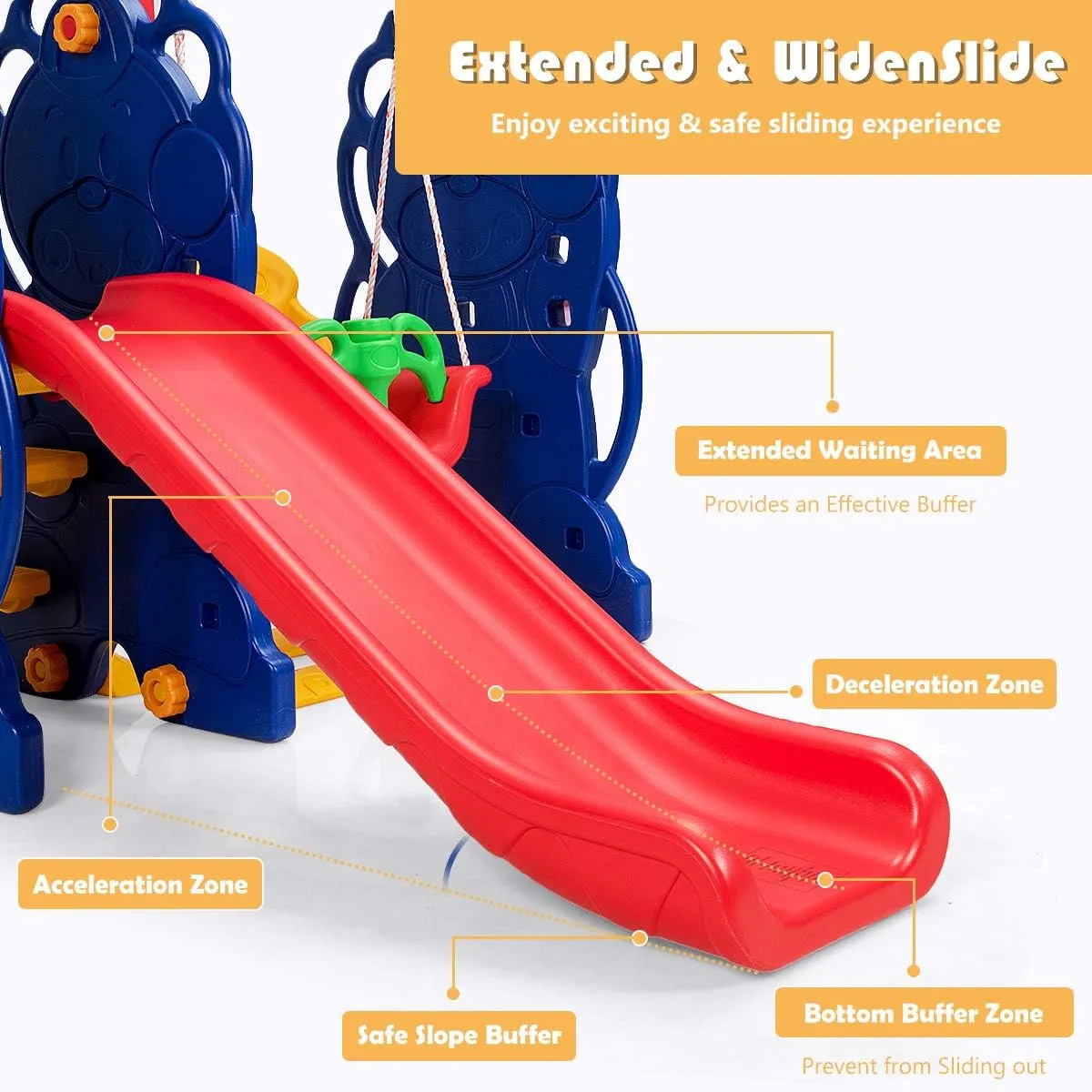 Costzon Toddler Swing and Slide Set, 3-in-1 Large Climber Slide Playset w/Basketball Hoop, Long Slide, Stairs, Thickened Panel, Playground Swing Set for Indoor Outdoor Backyard 3-10 Gifts Presents