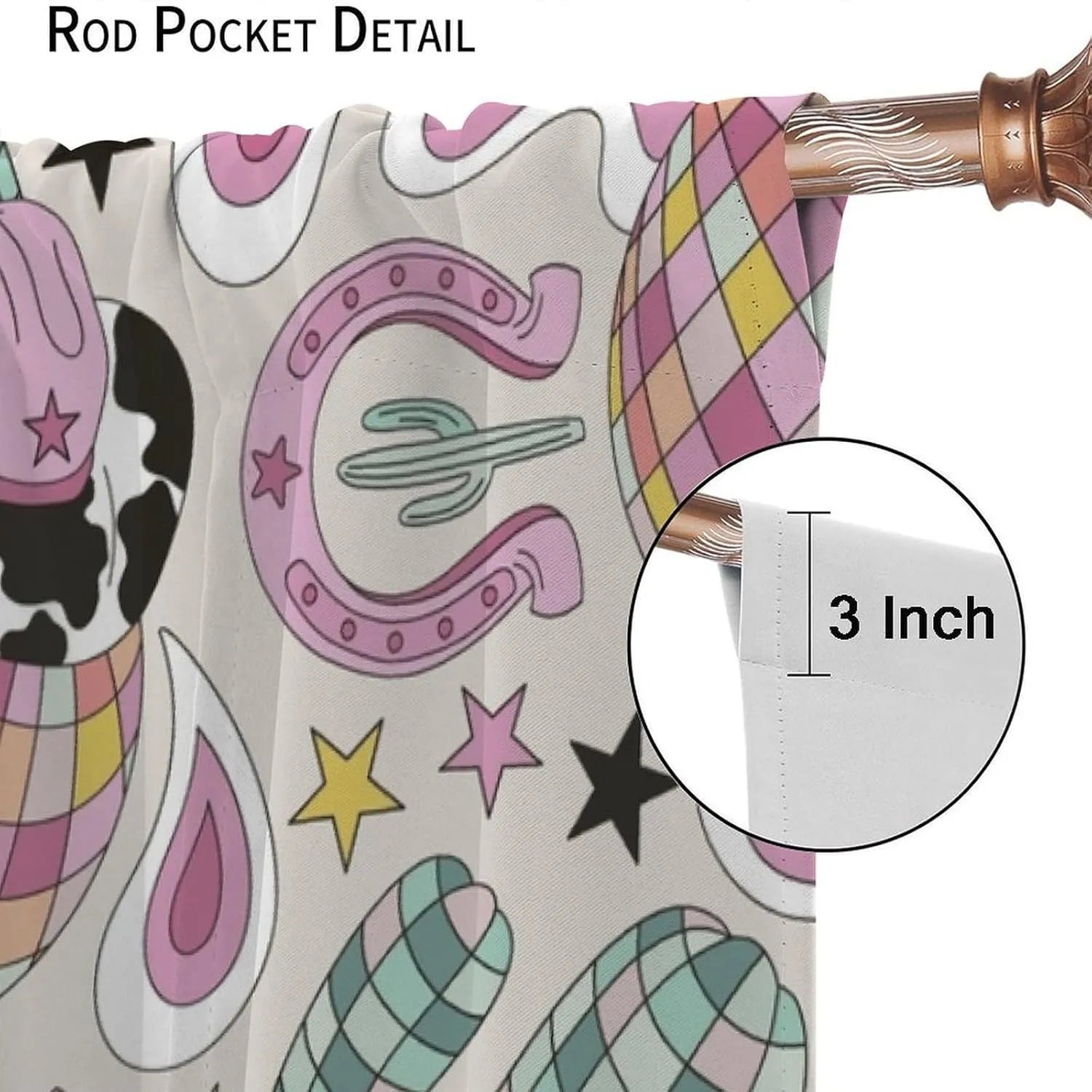 Cowgirl Curtains Cactus Disco Ball American Western Country Cartoon Style Cute Pink Cowboy Art Printed Decor Window Treatment for Kids Bedroom Kitchen Cafe Home Decor Window Drapes 42"W X 45"L
