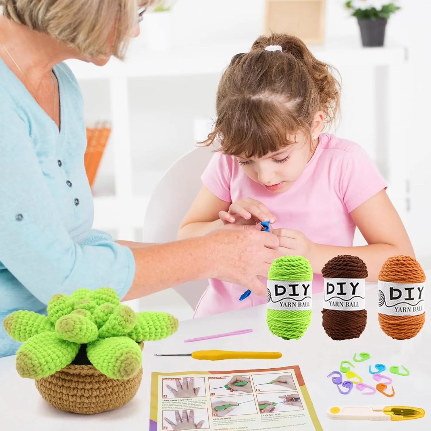 Crochet Kit for Beginners, Potted Plant Crocheting Kit, Beginner Crochet Kit with Step-by-Step Video Tutorials, Knitting Starter Set for Adults and Kids