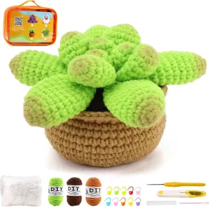 Crochet Kit for Beginners, Potted Plant Crocheting Kit, Beginner Crochet Kit with Step-by-Step Video Tutorials, Knitting Starter Set for Adults and Kids
