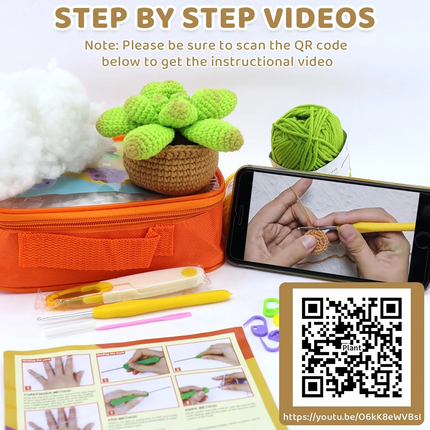 Crochet Kit for Beginners, Potted Plant Crocheting Kit, Beginner Crochet Kit with Step-by-Step Video Tutorials, Knitting Starter Set for Adults and Kids