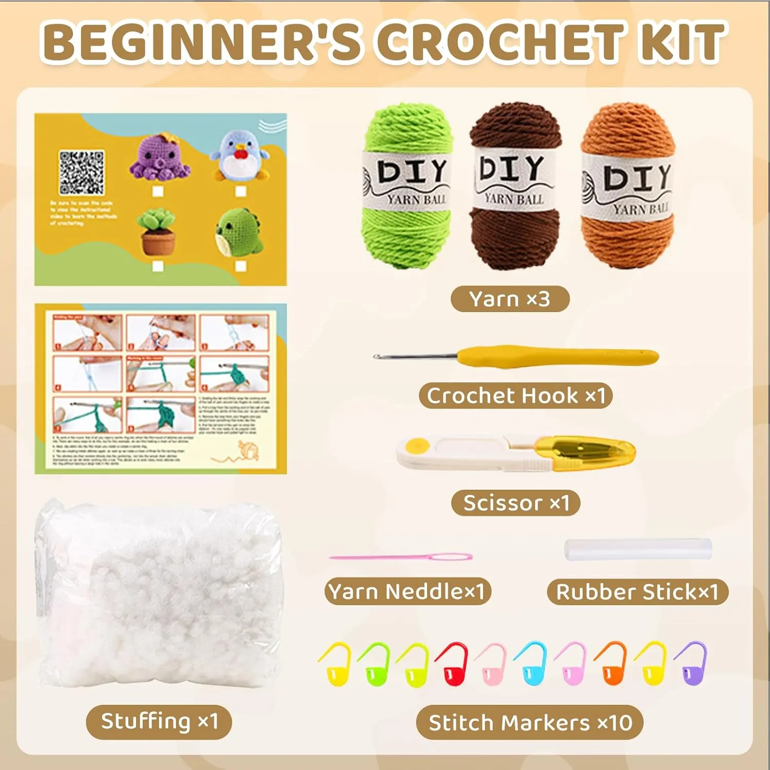 Crochet Kit for Beginners, Potted Plant Crocheting Kit, Beginner Crochet Kit with Step-by-Step Video Tutorials, Knitting Starter Set for Adults and Kids
