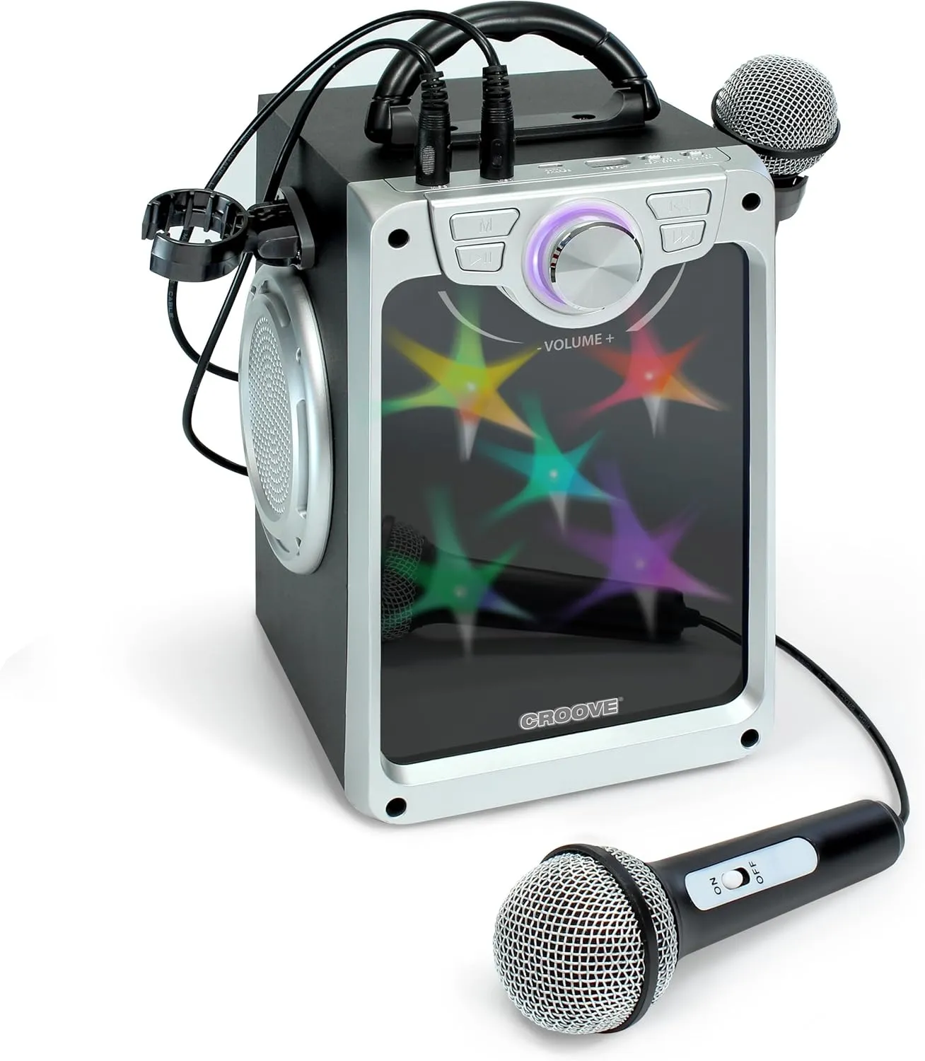 Croove Rechargeable Karaoke Machine For Kids - Incl. 2 Microphones with Flashing Disco Lights, Bluetooth, AUX & USB Ports Singing Machine for Children, Best Birthday Gifts for Boys & Girls Of All Ages