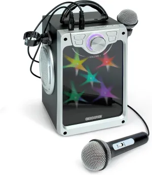 Croove Rechargeable Karaoke Machine For Kids - Incl. 2 Microphones with Flashing Disco Lights, Bluetooth, AUX & USB Ports Singing Machine for Children, Best Birthday Gifts for Boys & Girls Of All Ages