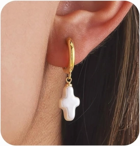 Cross Heart Pearl Drop Dangle Earrings For Women Baroque Freshwater Hoop Star 14k Gold Dangling Dainty Trendy Jewelry