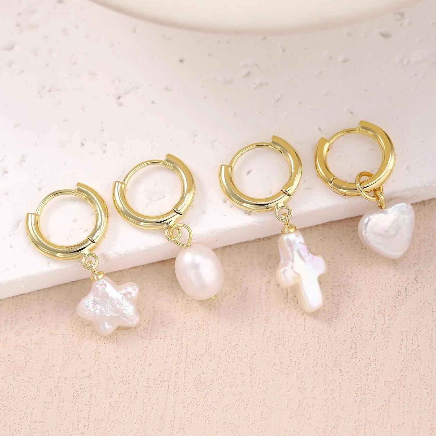 Cross Heart Pearl Drop Dangle Earrings For Women Baroque Freshwater Hoop Star 14k Gold Dangling Dainty Trendy Jewelry