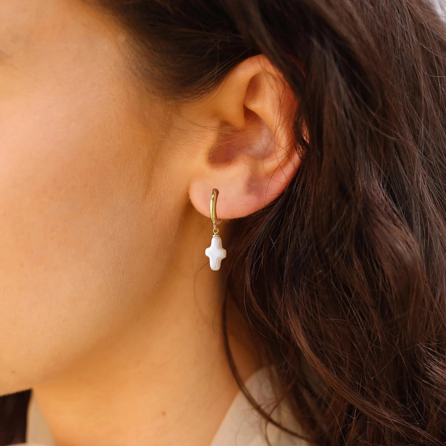 Cross Heart Pearl Drop Dangle Earrings For Women Baroque Freshwater Hoop Star 14k Gold Dangling Dainty Trendy Jewelry