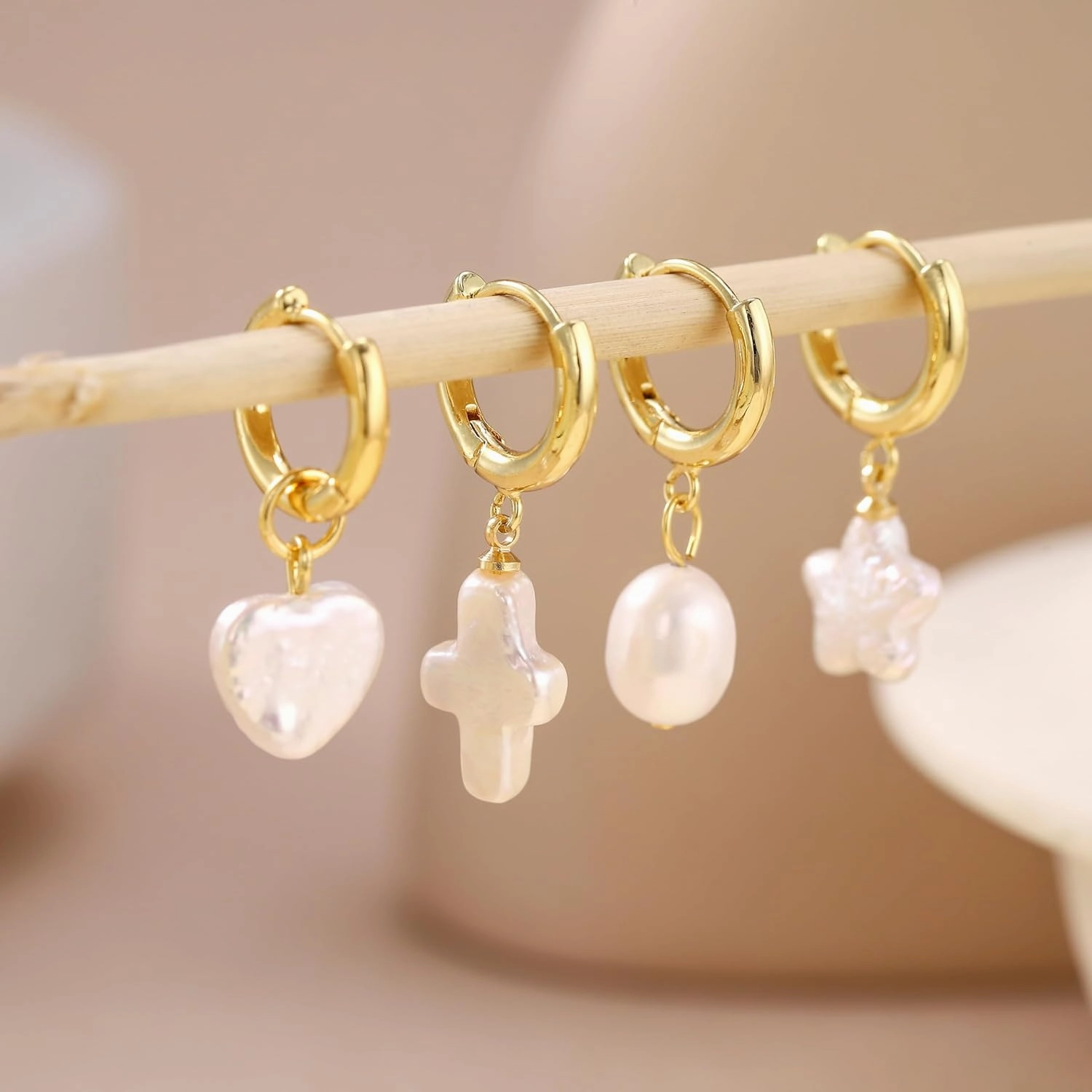 Cross Heart Pearl Drop Dangle Earrings For Women Baroque Freshwater Hoop Star 14k Gold Dangling Dainty Trendy Jewelry