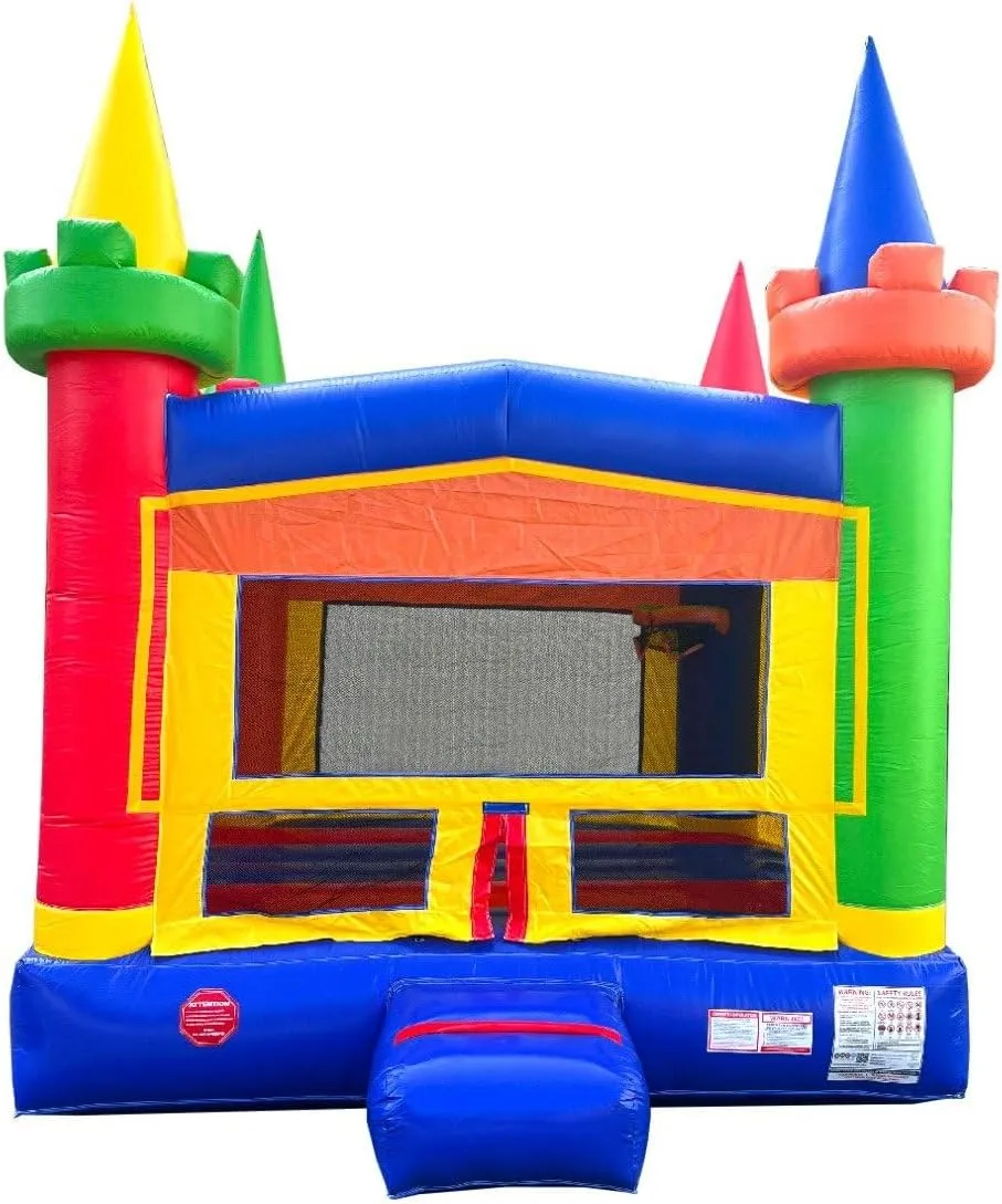 Crossover Rainbow Modular Castle Inflatable Bounce House - Big Inflatable Bouncer Castle Unit for Kids - Outdoor Party Bounce House with Blower, Stakes, & Storage Bag