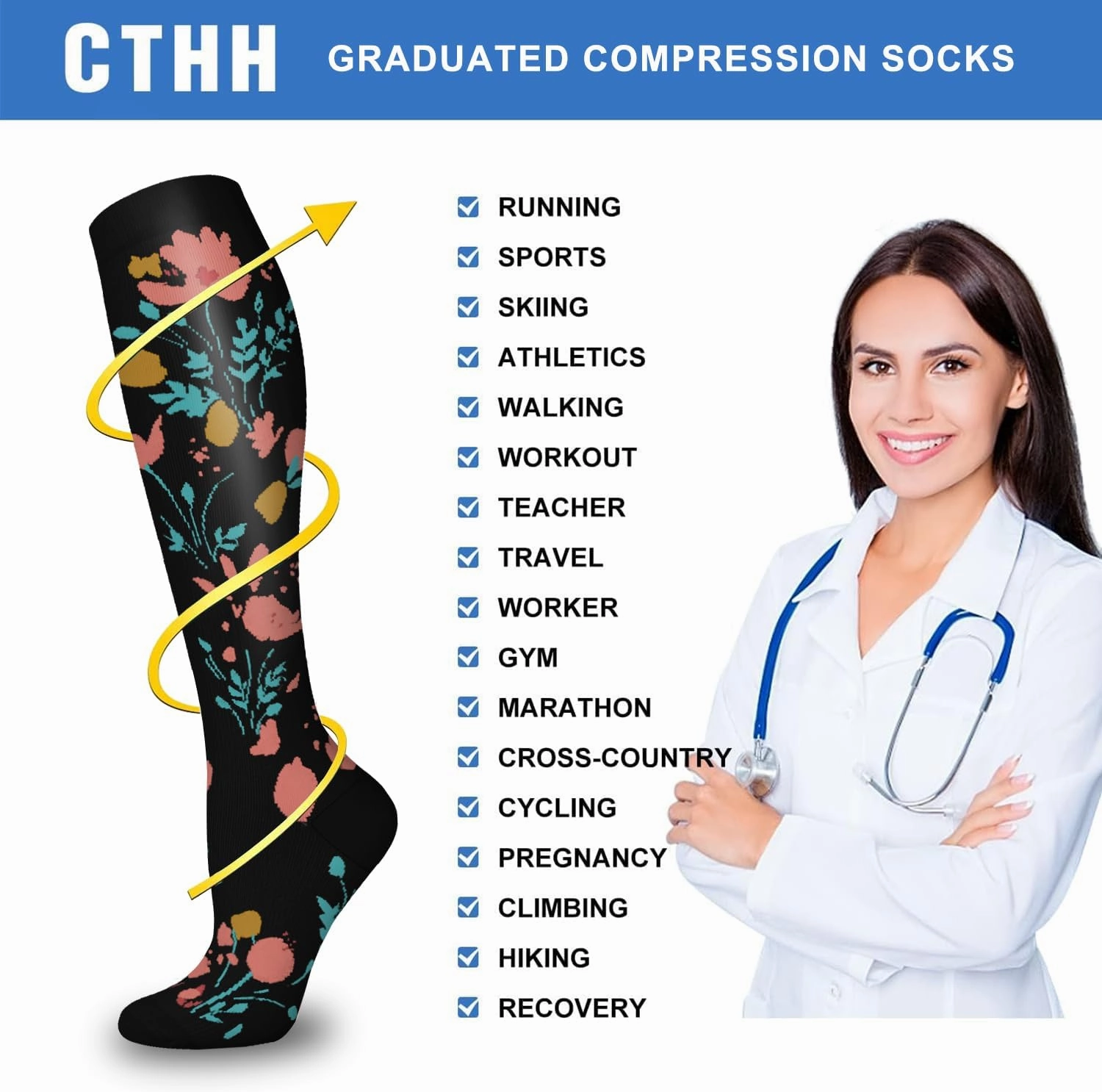 CTHH 5/7 Pairs Compression Socks for Women & Men Circulation - Compression Stockings for Support Running Athletics Nursing Travel