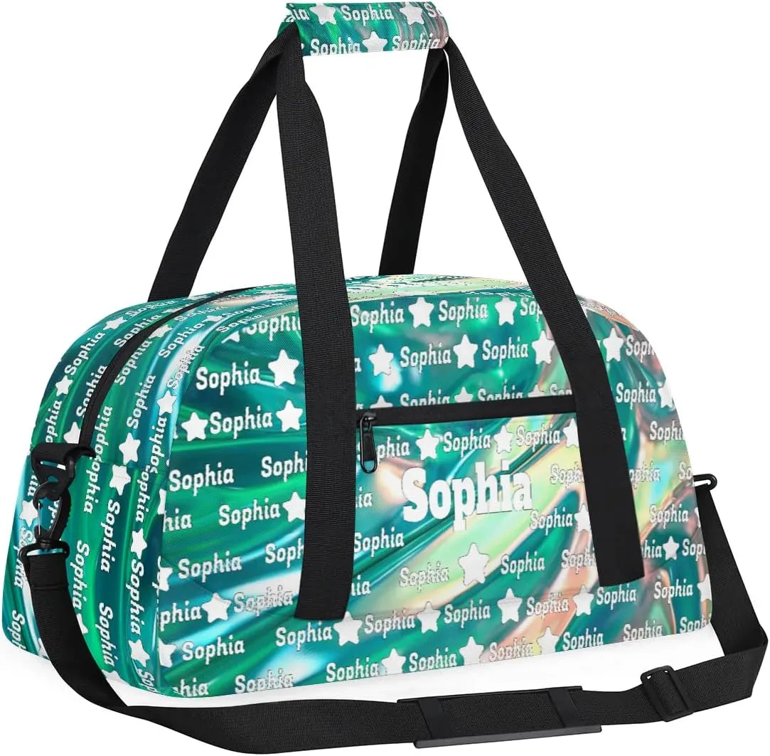 Custom Ballet Dance Bag for Girls Sports Bag, Personalized Travel Bag Overnight Duffel Bag Gymnastics Swimming Sleepover Overnight Sports Bag, Bright Green, Full Name on Bag