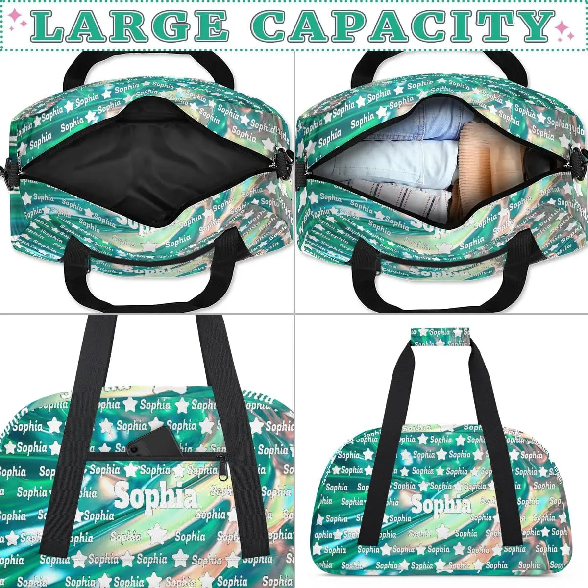 Custom Ballet Dance Bag for Girls Sports Bag, Personalized Travel Bag Overnight Duffel Bag Gymnastics Swimming Sleepover Overnight Sports Bag, Bright Green, Full Name on Bag