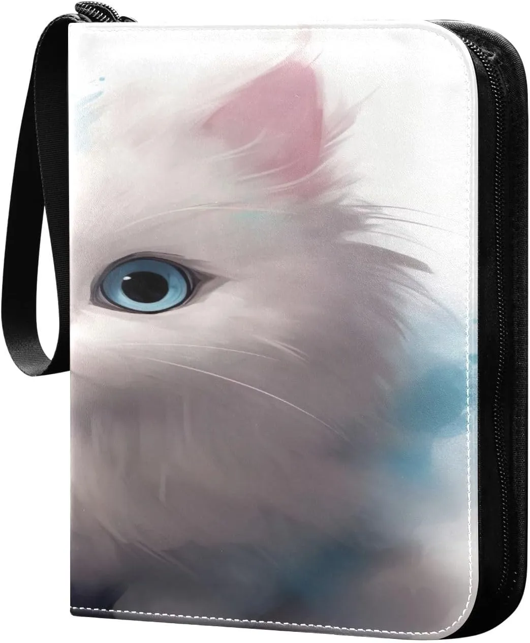 Cute Cute Fluffy Cat Collectible Trading Card Albums,4-Pocket Card Binder with 50 Removable Sleeves with Zipper Game Card Collection Binder Album Holder