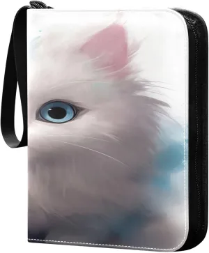 Cute Cute Fluffy Cat Collectible Trading Card Albums,4-Pocket Card Binder with 50 Removable Sleeves with Zipper Game Card Collection Binder Album Holder