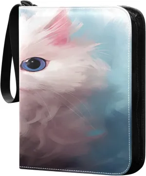 Cute Fluffy Cat Collectible Trading Card Albums,4-Pocket Card Binder with 50 Removable Sleeves with Zipper Game Card Collection Binder Album Holder
