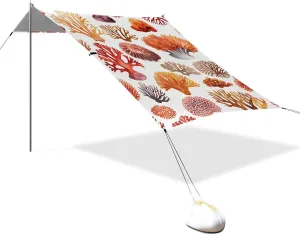 Cute Sea Corals Beach Tent Sun Shelter Set, UPF50  UV Protection 10.5 x 9.19 FT Camping Shade Canopy with Sandbags, Sand Anchors, Carrying Bag, and Others