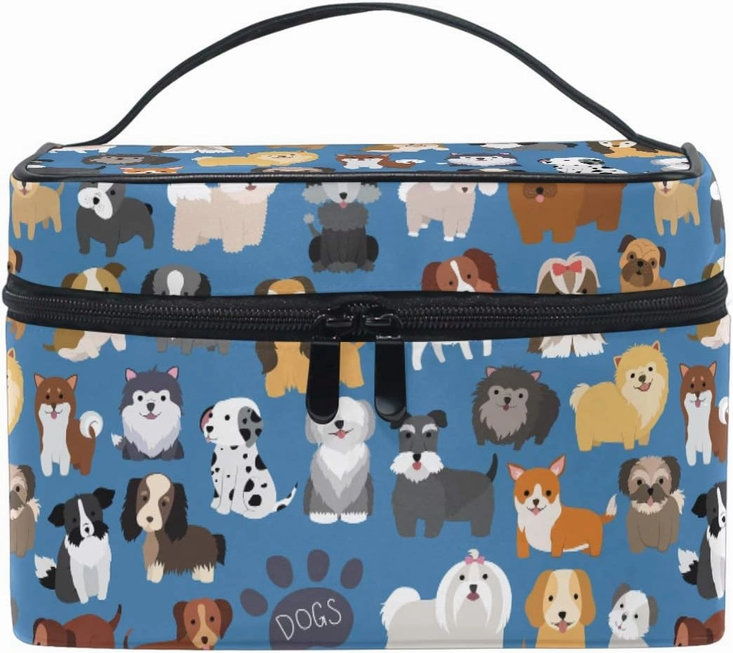 Cute Dog Puppy Makeup Bag Cosmetic Bag for Women Girls Cartoon Animal Paw Portable makeup pouch Box Large Capacity Travel Toiletry Brush Bag Zip Storage Bag Accessories Organizer