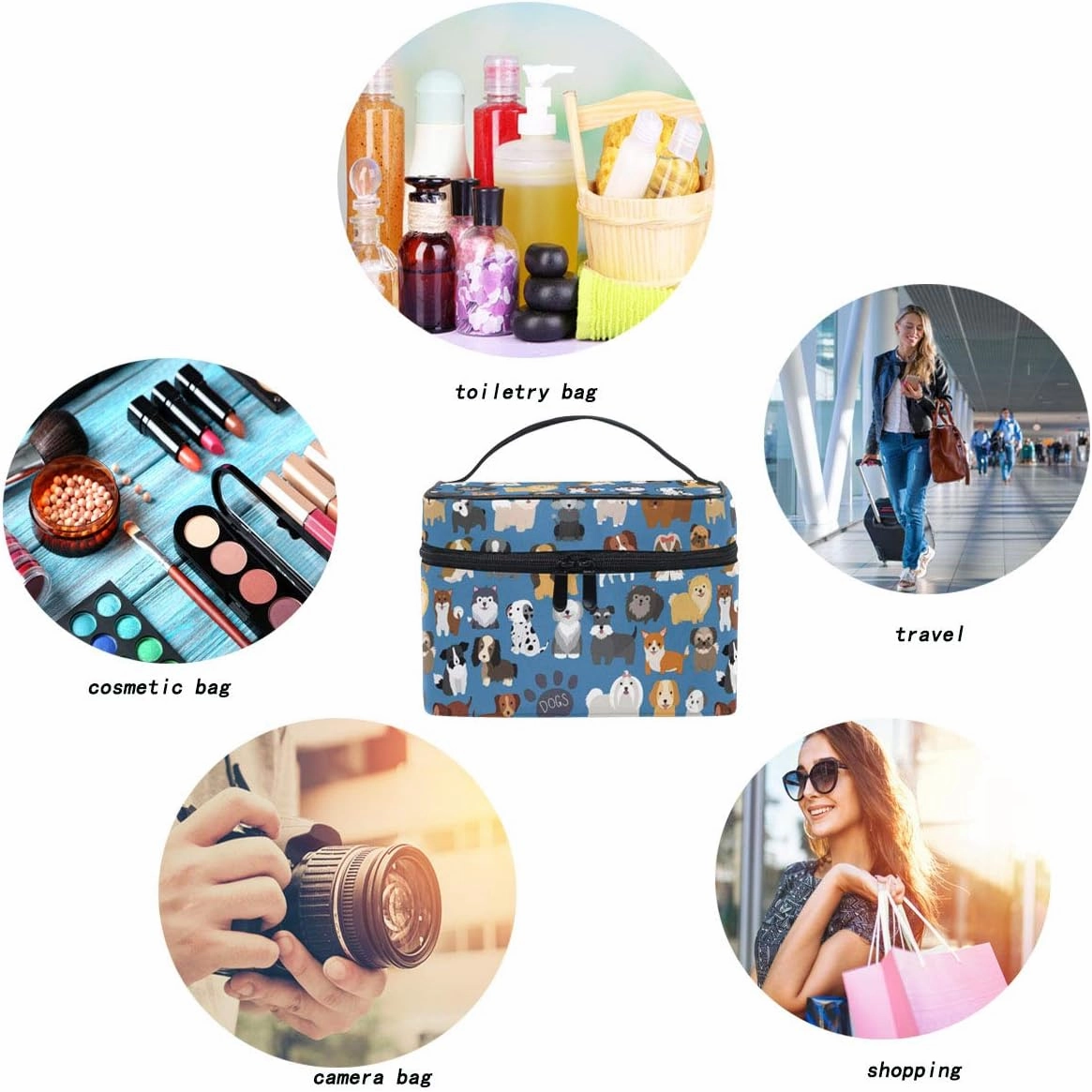 Cute Dog Puppy Makeup Bag Cosmetic Bag for Women Girls Cartoon Animal Paw Portable makeup pouch Box Large Capacity Travel Toiletry Brush Bag Zip Storage Bag Accessories Organizer