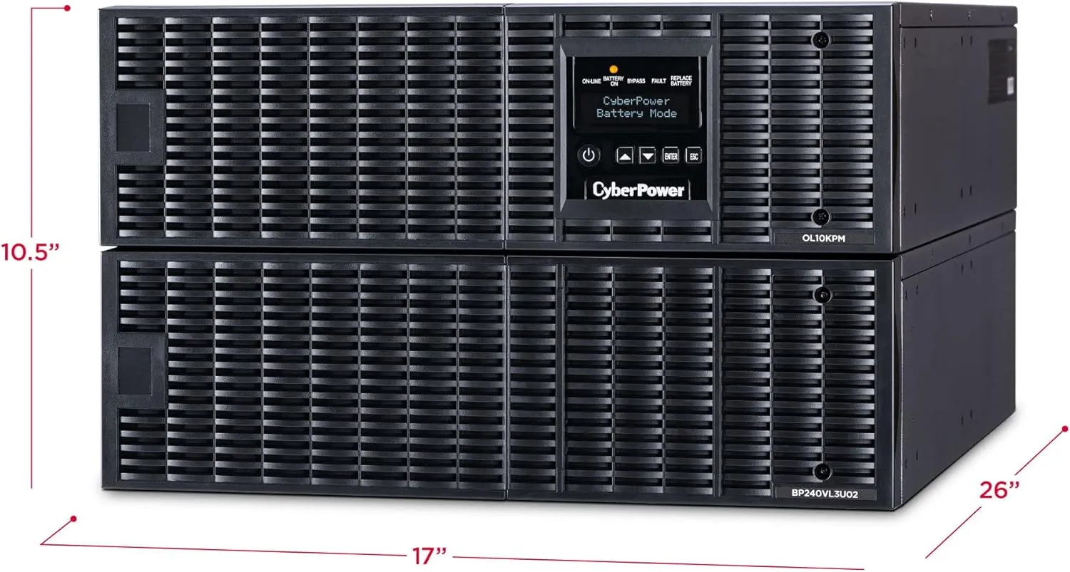 CyberPower OL10KRT Smart App Online UPS System, 10000VA/10000W, Double Conversion Topology, 4 Outlets, 6U Rack/Tower, EBM Option, RMCARD205 Pre-Installed