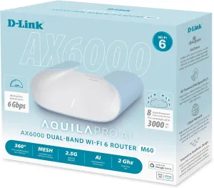 D-Link AX6000 WiFi 6 Mesh Router | Contemporary Design | High-Performance | Feature Rich | AI Enabled | Parental Controls | Covers up to 3000  sq. ft | Expandable Mesh (M60)