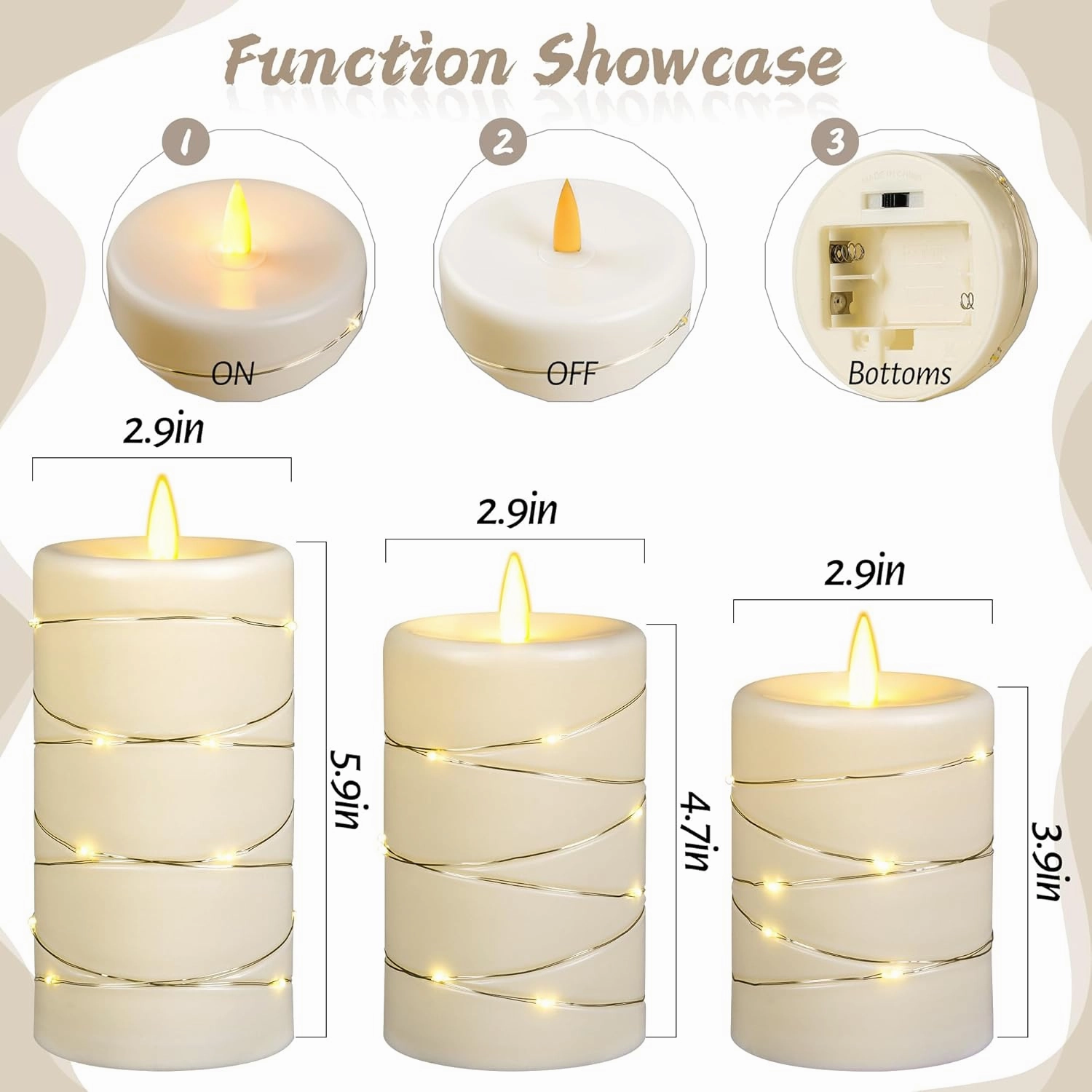 Da by Flameless Candle with Recessed Fairy Lamp, Dynamic Flame Candle Battery Powered with Timer & Remote Control 3-Piece Set