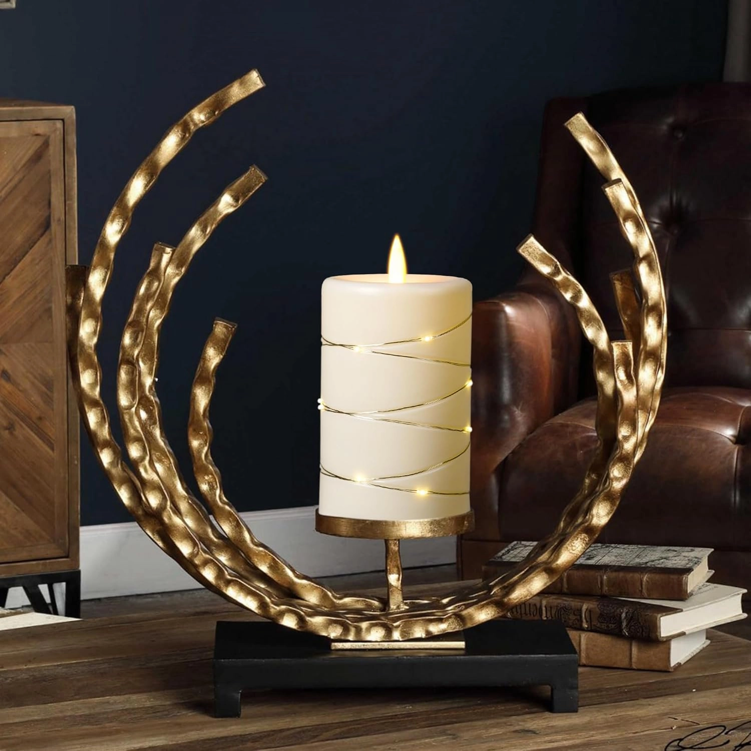 Da by Flameless Candle with Recessed Fairy Lamp, Dynamic Flame Candle Battery Powered with Timer & Remote Control 3-Piece Set