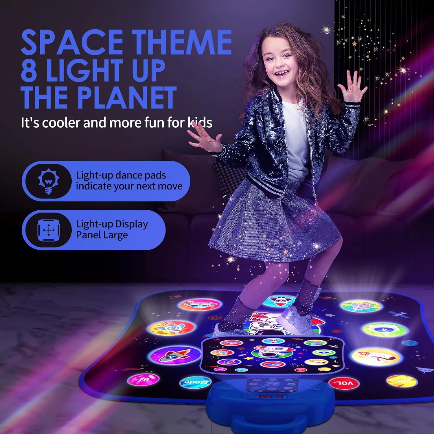Dance Mat Game Gift Toy Light Up Dance Pad USB 8 Button Party Game for 3 4 5 6 7 8 9 10 11 Year Old Blue