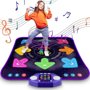 Dance Mat Toys for 3-12 Year Old Girls & Boys, Dance Mats with Light Up 8-Buttons & Wireless Bluetooth, Music Dance Toy with 5 Modes Game, Birthday Xmas Gifts for 3 4 5 6 7 8 9 10  Year Old Girls Boys