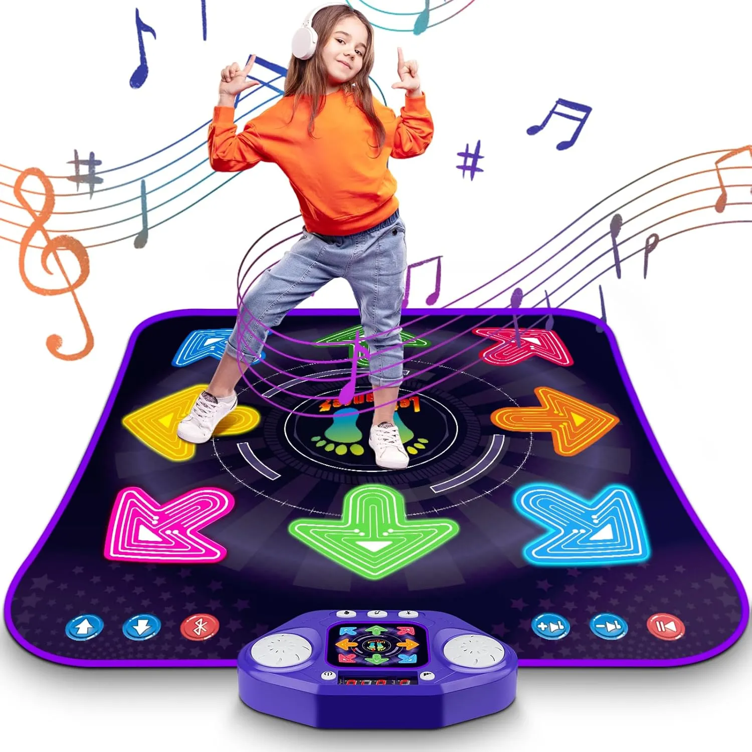 Dance Mat Toys for 3-12 Year Old Girls & Boys, Dance Mats with Light Up 8-Buttons & Wireless Bluetooth, Music Dance Toy with 5 Modes Game, Birthday Xmas Gifts for 3 4 5 6 7 8 9 10  Year Old Girls Boys