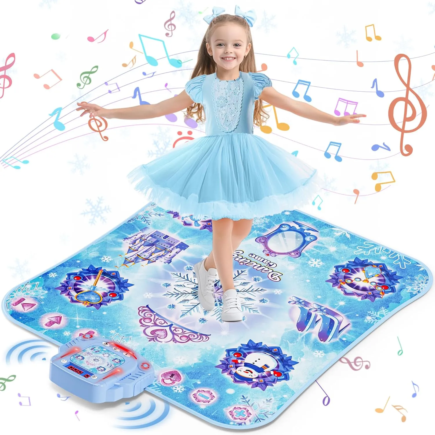 Dance Mat Toys Girl Gift: 8-Button Frozen Dance Pad Wireless Bluetooth Electronic Dance Game for Kids with 4 Game Modes LED Light Built-in Music Birthday Gifts for 3 4 5 6 7 8 9 10  Years Old Girls