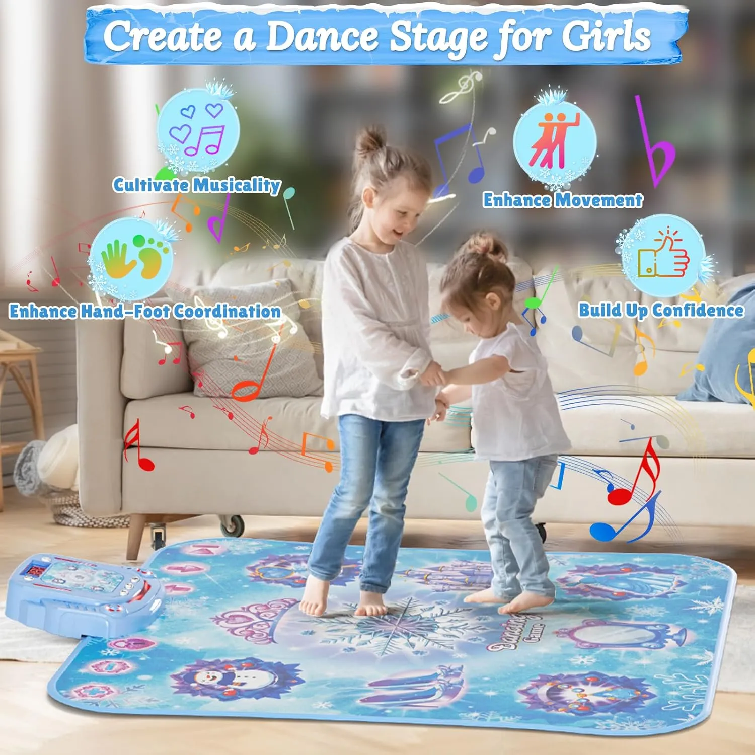 Dance Mat Toys Girl Gift: 8-Button Frozen Dance Pad Wireless Bluetooth Electronic Dance Game for Kids with 4 Game Modes LED Light Built-in Music Birthday Gifts for 3 4 5 6 7 8 9 10  Years Old Girls