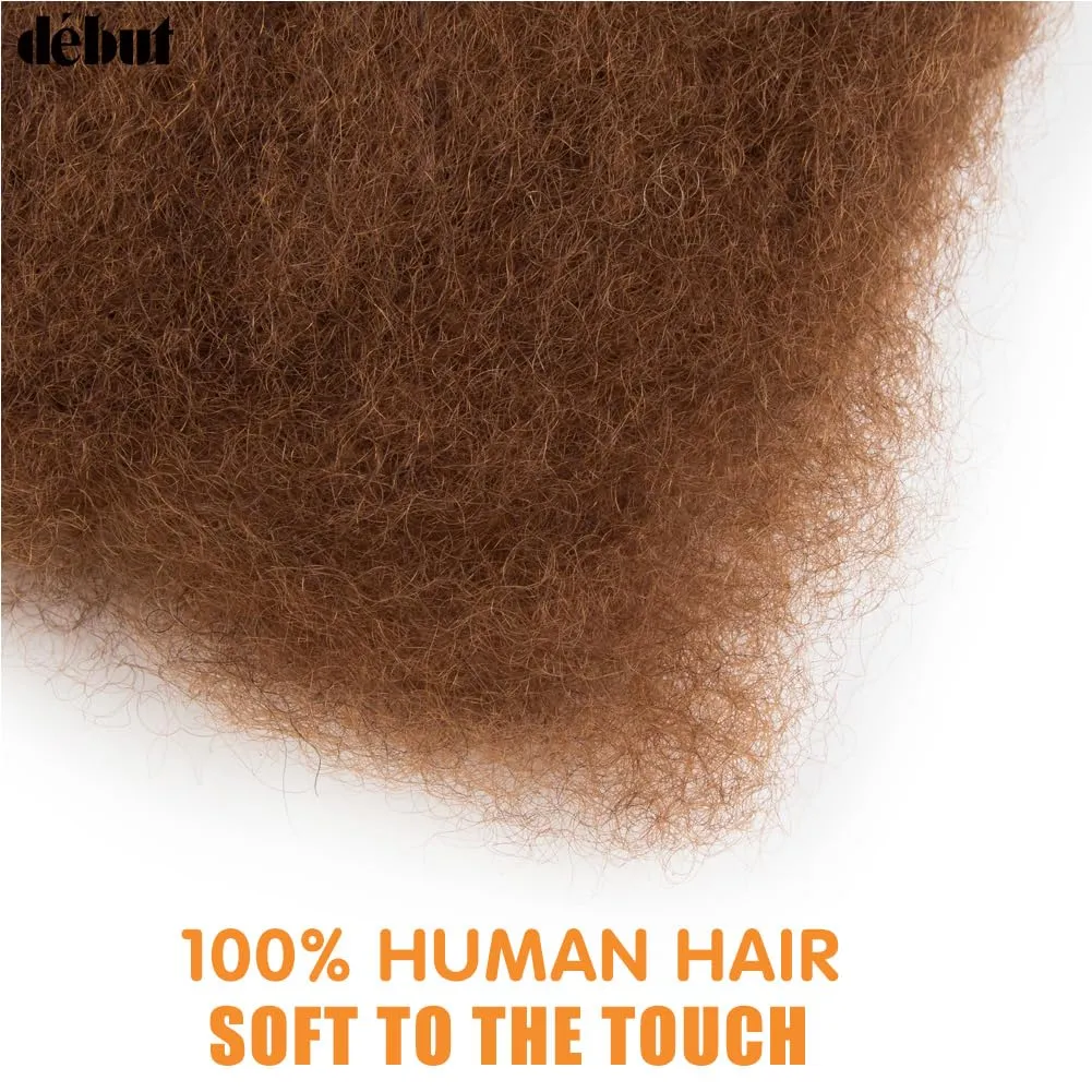 DÉBUT Afro Kinky Bulk 100% Human Hair 3 Packs 150g Tight Afro Kinky Curly Bulk Bundles Hair for Making/Repair Locs, Kinky Twists, Dreadlocks Braiding Hair Extensions (Auburn Brown Color, 10" 10" 10")