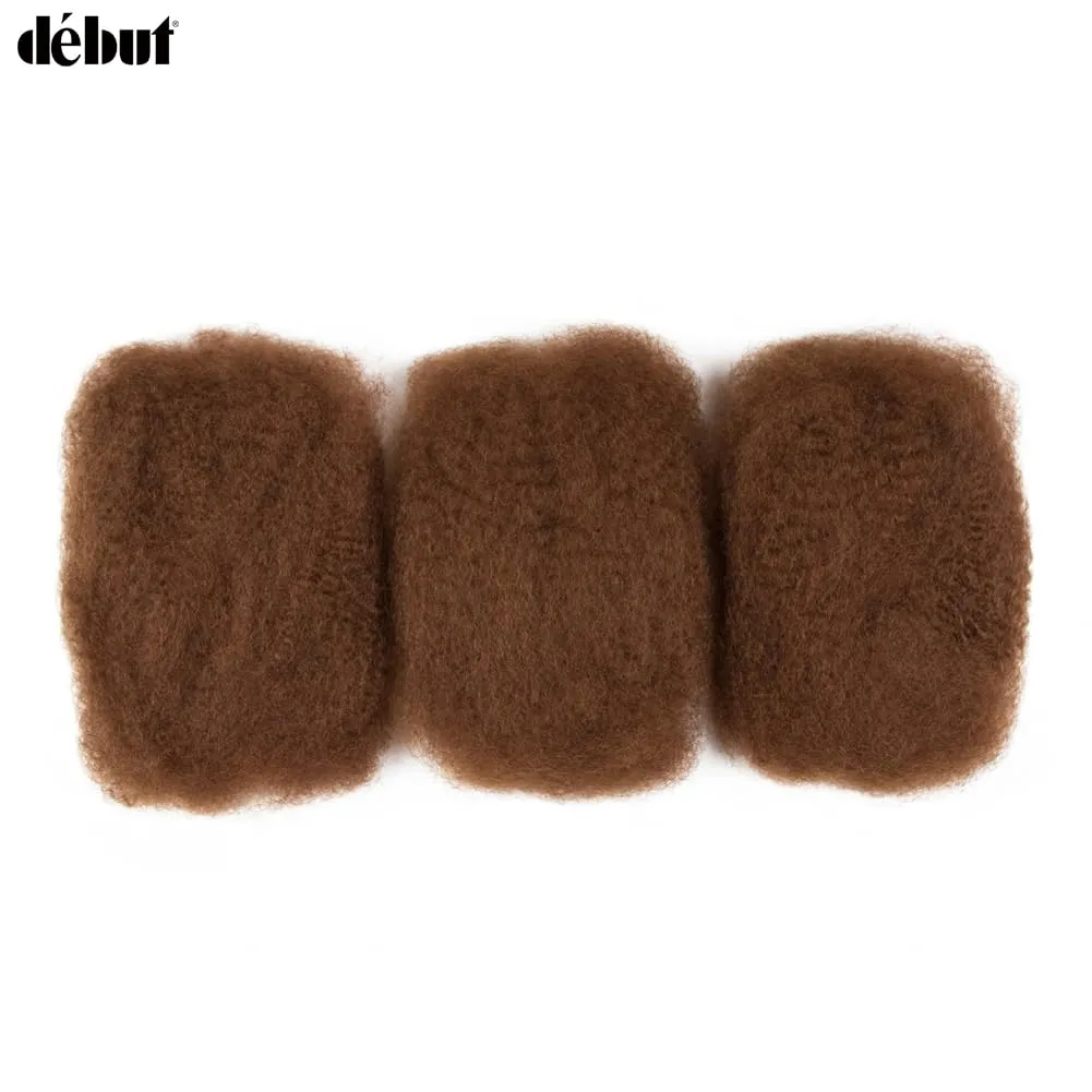 DÉBUT Afro Kinky Bulk 100% Human Hair 3 Packs 150g Tight Afro Kinky Curly Bulk Bundles Hair for Making/Repair Locs, Kinky Twists, Dreadlocks Braiding Hair Extensions (Auburn Brown Color, 10" 10" 10")