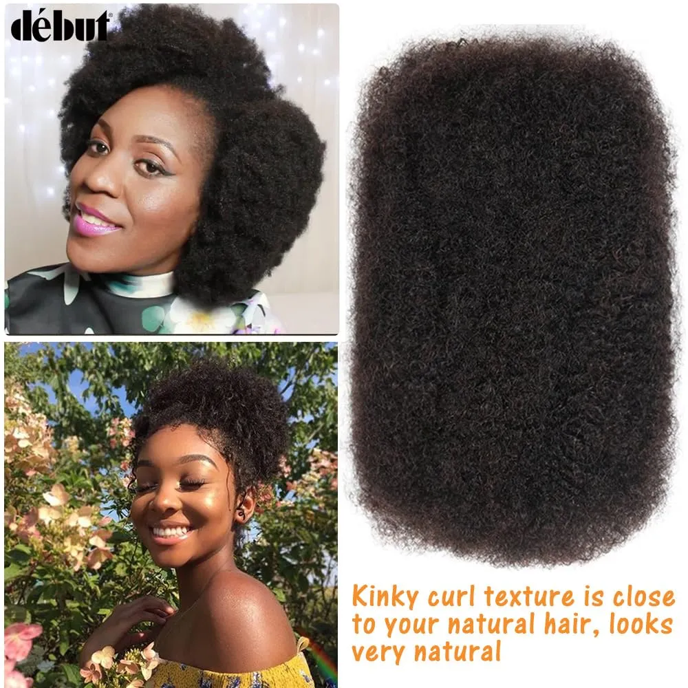 DÉBUT Afro Kinky Bulk 100% Human Hair 3 Packs 150g Tight Afro Kinky Curly Bulk Bundles Hair for Making/Repair Locs, Kinky Twists, Dreadlocks Braiding Hair Extensions (Natural Color, 10" 10" 10")