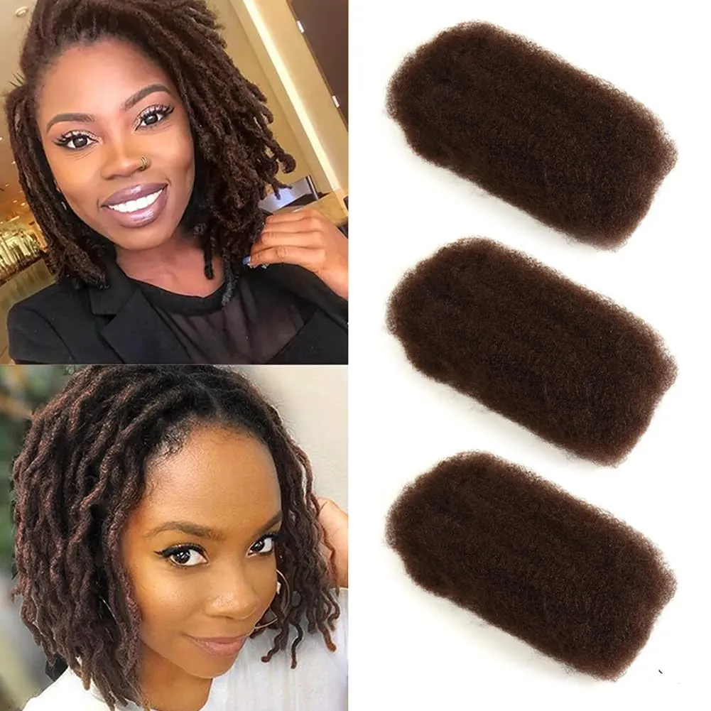 DÉBUT Afro Kinky Bulk 100% Human Hair Brown 3 Packs 150g Tight Afro Kinky Curly Bulk Bundles Hair for Making/Repair Locs, Kinky Twists, Dreadlocks Braiding Hair Extensions (Medium Brown, 10 Inches)