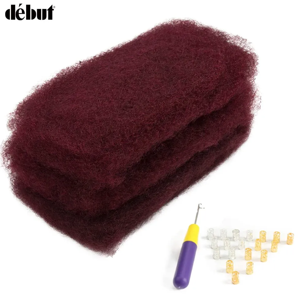 DÉBUT Afro Kinky Bulk 100% Human Hair Burgundy 3 Packs 150g Tight Afro Kinky Curly Bulk Bundles Hair for Making/Repair Locs, Kinky Twists, Dreadlocks Braiding Hair Extensions (99J, 10 Inches)