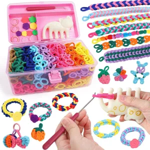 DDAI Bracelet Making Kit for Girls Ages 6-12 – Arts and Crafts for Kids Weaving Loom Bracelets Kits -1000  Colorful Elastic Cloth Loom Bands – Great Birthday Gift for Girls Boys 7 8-12 Years Old