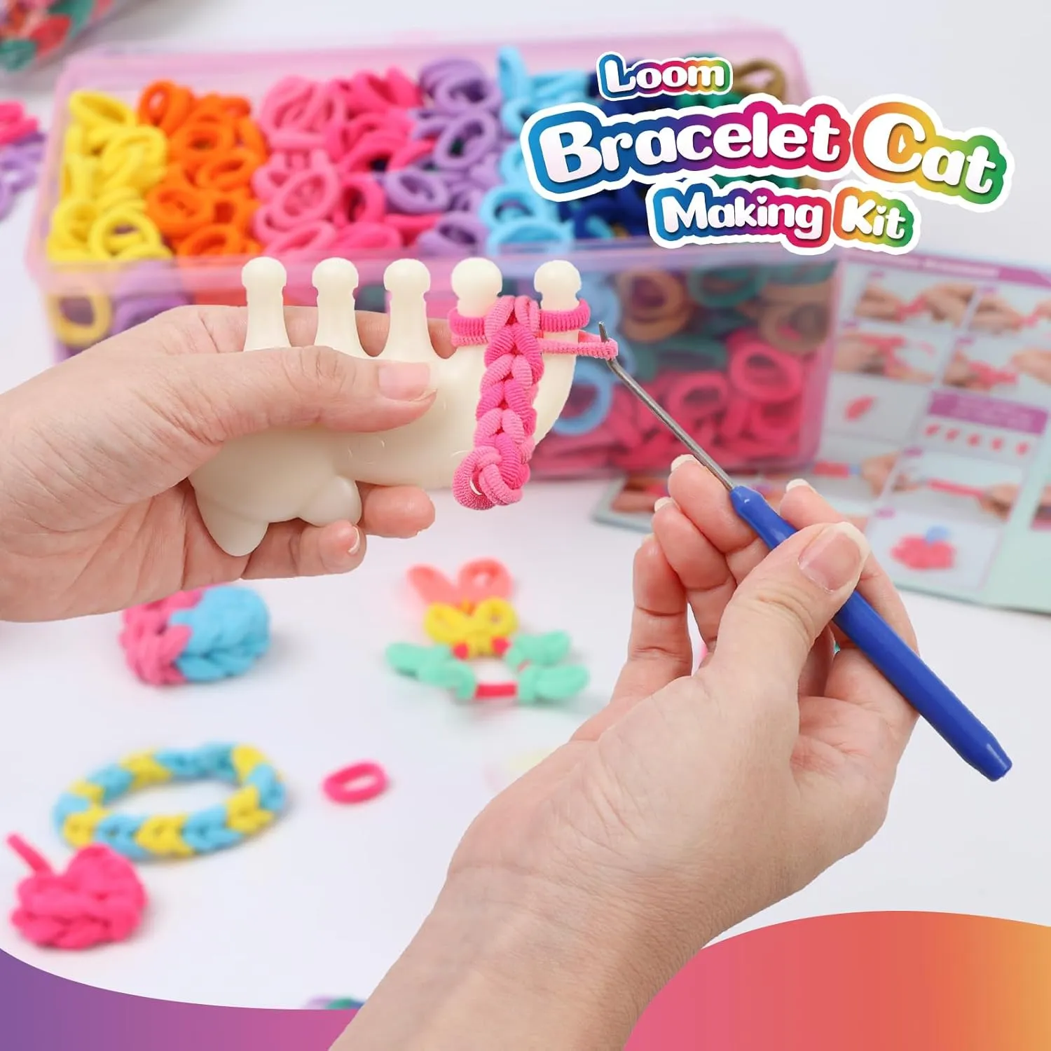 DDAI Bracelet Making Kit for Girls Ages 6-12 – Arts and Crafts for Kids Weaving Loom Bracelets Kits -1000  Colorful Elastic Cloth Loom Bands – Great Birthday Gift for Girls Boys 7 8-12 Years Old
