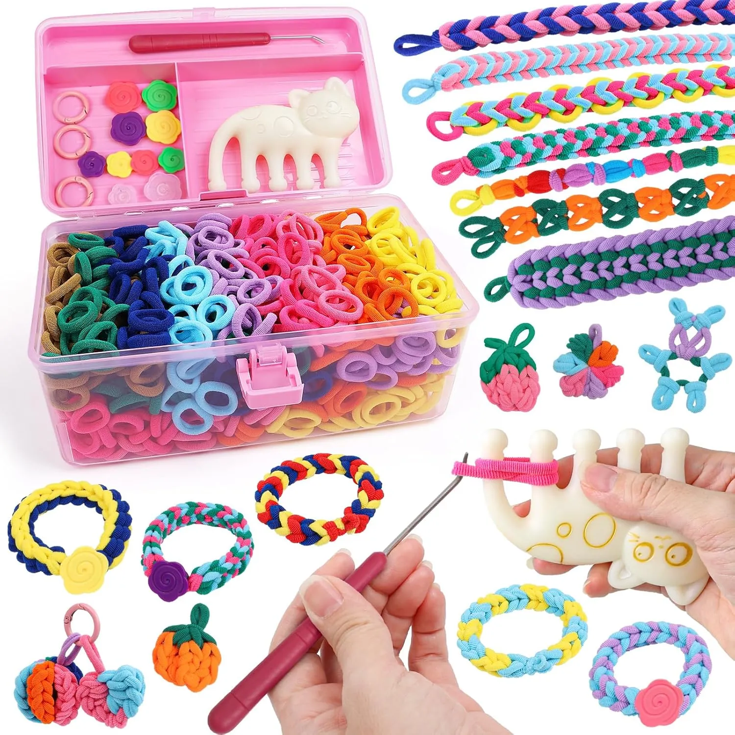 DDAI Bracelet Making Kit for Girls Ages 6-12 – Arts and Crafts for Kids Weaving Loom Bracelets Kits -1000  Colorful Elastic Cloth Loom Bands – Great Birthday Gift for Girls Boys 7 8-12 Years Old