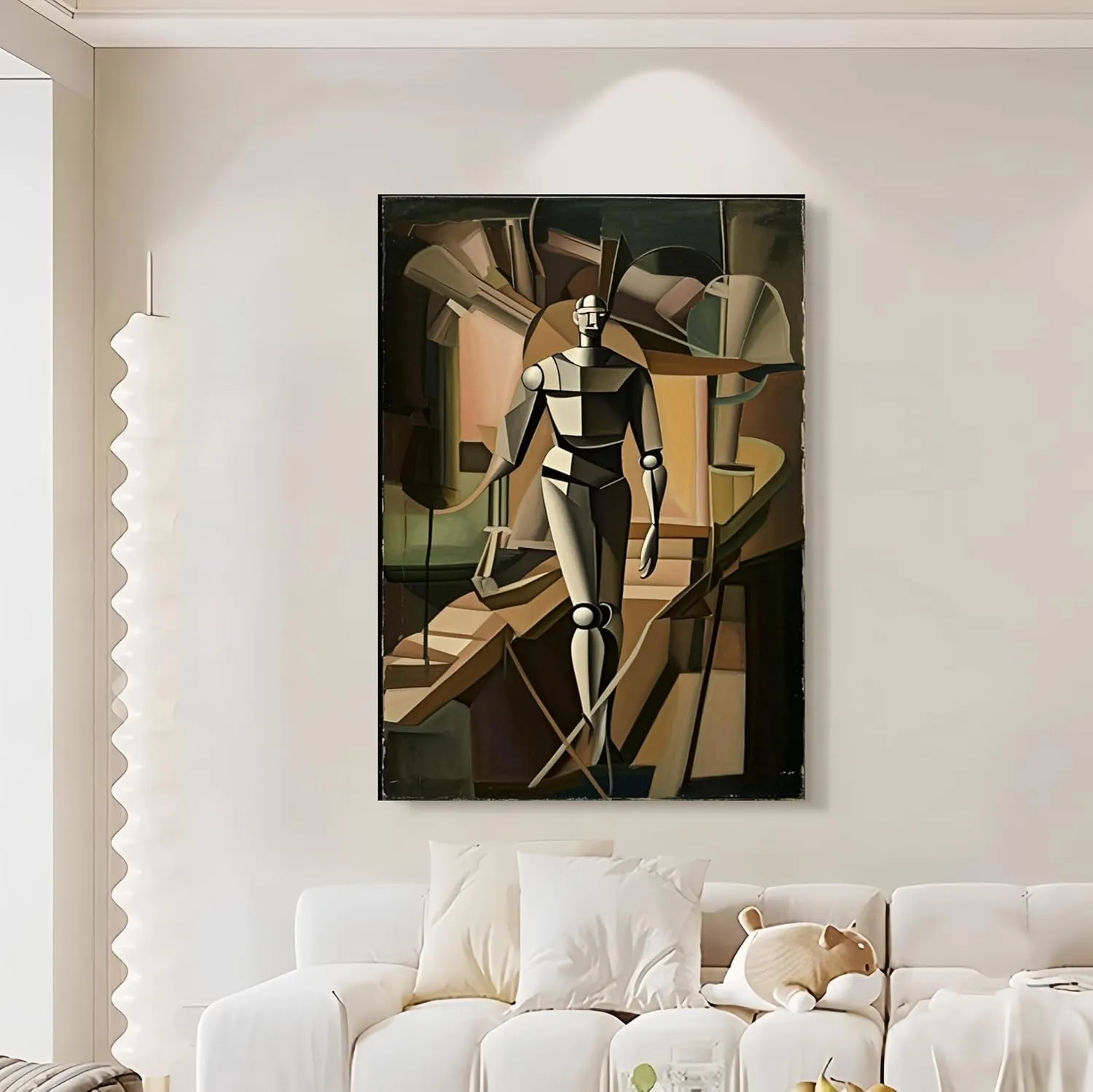 Decorative interior frame painting Marcel Duchamp Style Cubist Robot Premium Canvas Wall Art Hanging Picture for Living Room Bedroom Office Hotel (16×24in,Walking Forward Robot)